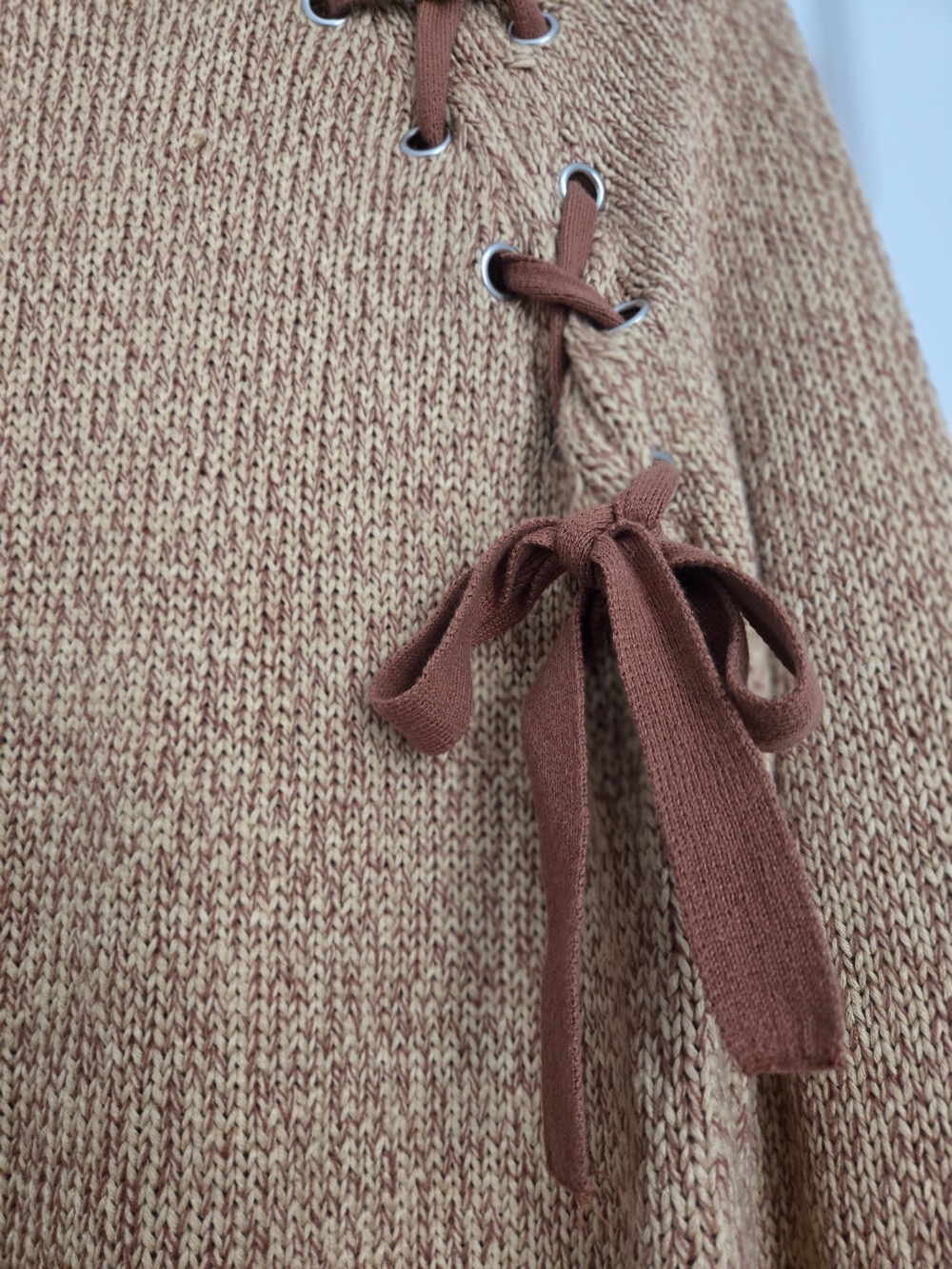 Francesca's Camel Brown Bow Tie-Accent Coquette Knit Sweater - Picture 5 of 8